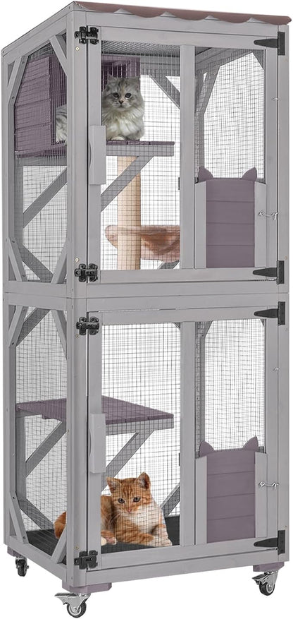 Cat Catio Outdoor Cat Enclosures Movable Cat House on Exercise Wheels Cat Cage by JQC