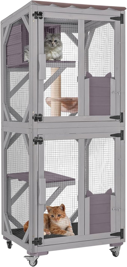 Cat Catio Outdoor Cat Enclosures Movable Cat House on Exercise Wheels Cat Cage by JQC