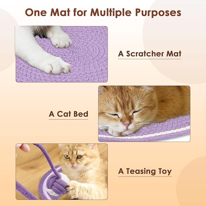 Letalong Cat Scratcher Mat, Natural Cotton Rope Cat Scratch Pad, 15.7'' Round - Image 6