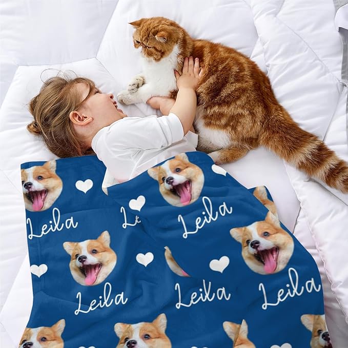 Personalized Dog Blanket with Faces, Custom Pet Name Blankets, Customized Heart - Image 4