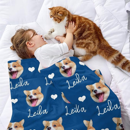 Personalized Dog Blanket with Faces, Custom Pet Name Blankets, Customized Heart - Image 4
