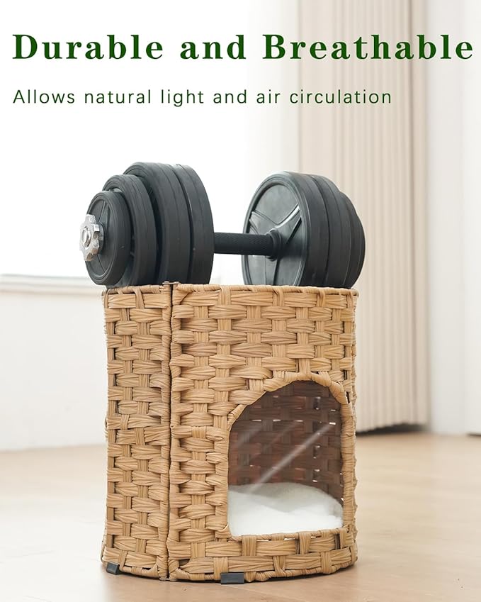SETVSON Cat House for Indoor Cat, Small Cat Houses Handwoven PE Rattan Kitten - Image 3