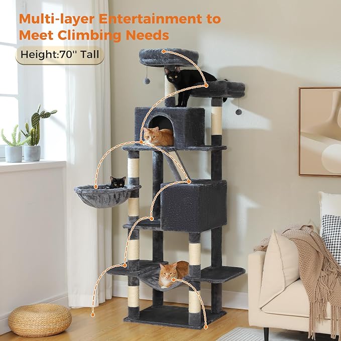 MUTTROS 70.8" Tall Cat Tree for Large Cats, 2 Top Perches, Big Condo, Large - Image 2