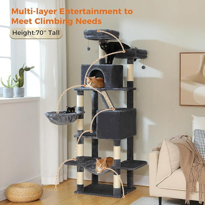 MUTTROS 70.8" Tall Cat Tree for Large Cats, 2 Top Perches, Big Condo, Large - Image 2