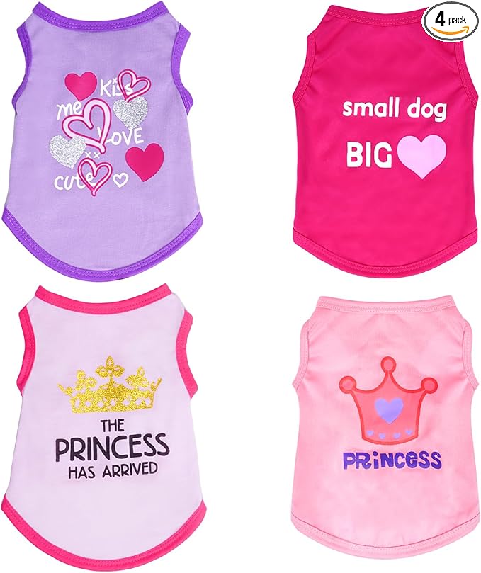 Pistha 4 Pack Dog Shirts Summer Printed Puppy Clothes Cute Sleeveless Pet T by Pistha