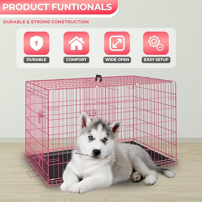 FDW Dog Crate for Medium Dogs 30 Inch Folding Metal WirePet Cage Double Door - Image 2