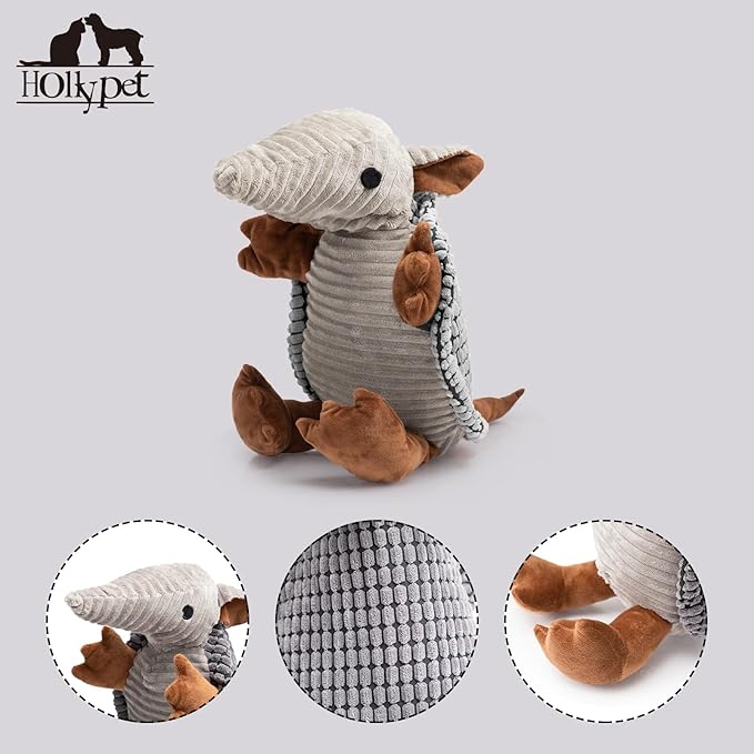 Hollypet Plush Dog Squeaky Toy Stuffed Armadillo Animal Pet Puppy Chew Toys - Image 3