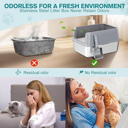 2PACK Stainless Steel Cat Litter Box, Metal Kitty Litter Box - Image 4