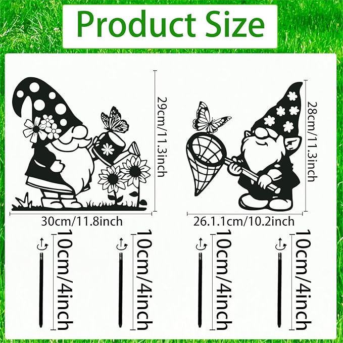 Rngmsi Gnome Metal Garden Stakes Decor, Gnome Yard Decorations Outdoor - Image 2