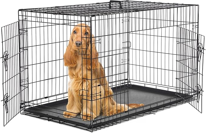 Sweetcrispy 48 Inch Dog Crate, Medium Large Crates Double Door Folding Metal by Sweetcrispy