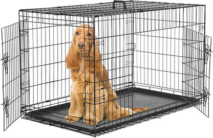 Sweetcrispy 48 Inch Dog Crate, Medium Large Crates Double Door Folding Metal by Sweetcrispy