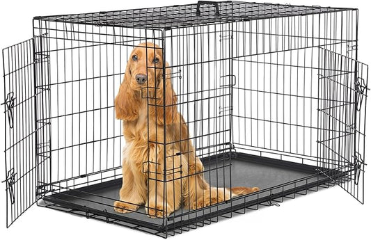 Sweetcrispy 48 Inch Dog Crate, Medium Large Crates Double Door Folding Metal by Sweetcrispy
