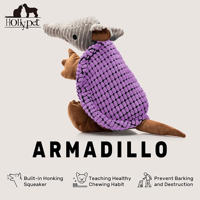 Hollypet Plush Dog Squeaky Toy Stuffed Armadillo Animal Pet Puppy Chew Toys - Image 4