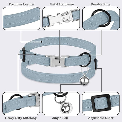 Leather Cat Collar with Buckle and Removable Bell - Image 5