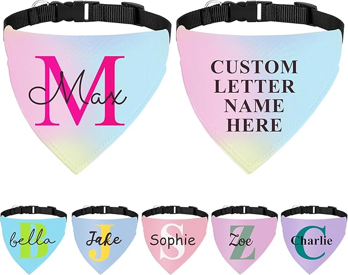Personalized Dog Bandanas with Buckle Name Photo Logo Custom Neckwear Dog Scarf by FAMIPAWS