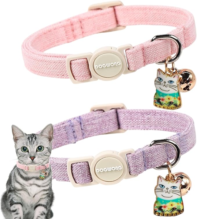 2 Pack Pink Purple Cat Collars Breakaway by DOGWONG