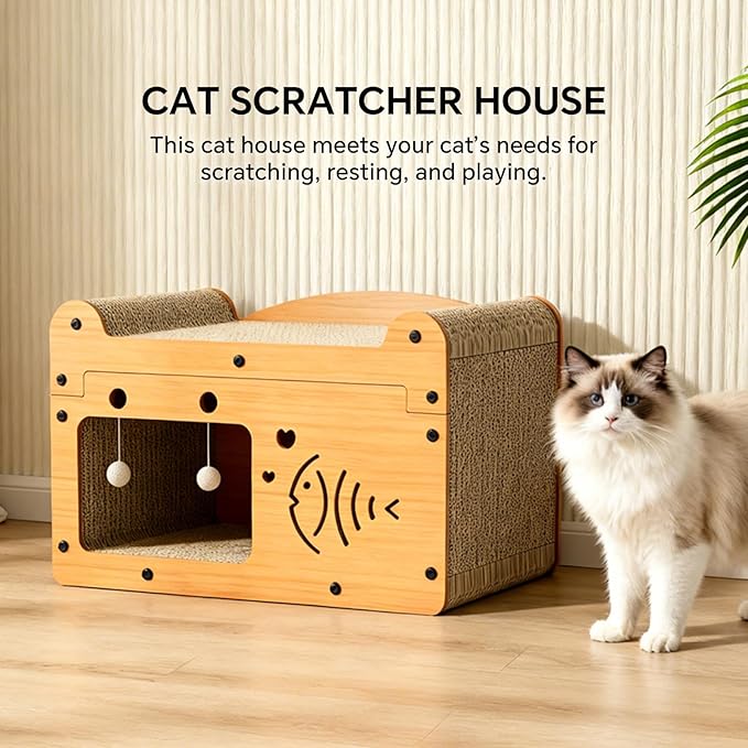 Cat Scratcher House, 2-in-1 Cardboard Cat House - Image 2