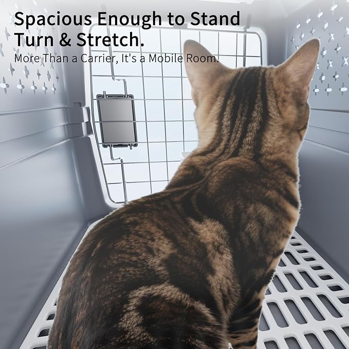 RIZZARI Grey Small Hard Sided Pet Carrier, Portable Ventilated Travel Crate - Image 5