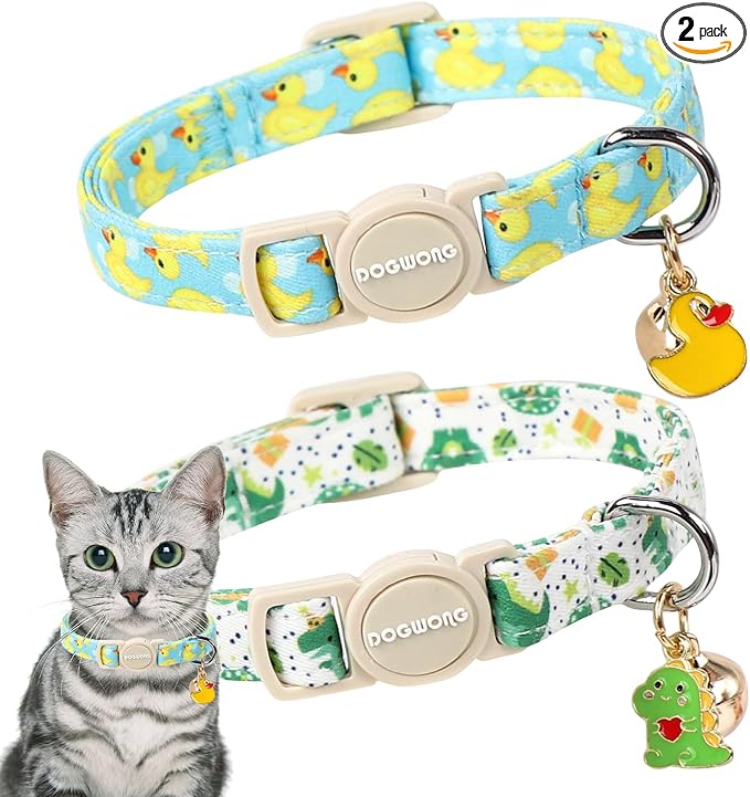2 Pack Summer Duck Dinosaur Cat Collars Breakaway by DOGWONG