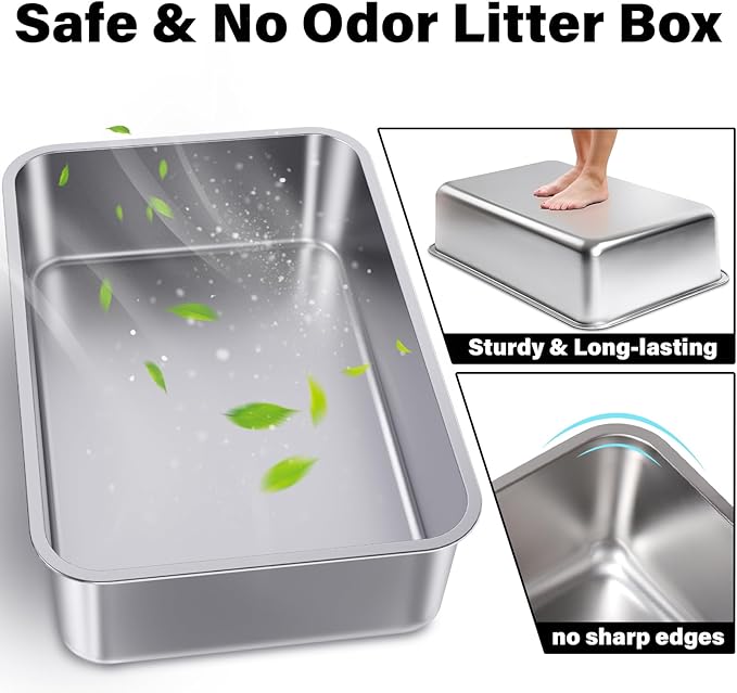 Stainless Steel Litter Box, 23.6"x15.7"x6" Metal Litter Box 4 Pack, Non Stick - Image 3