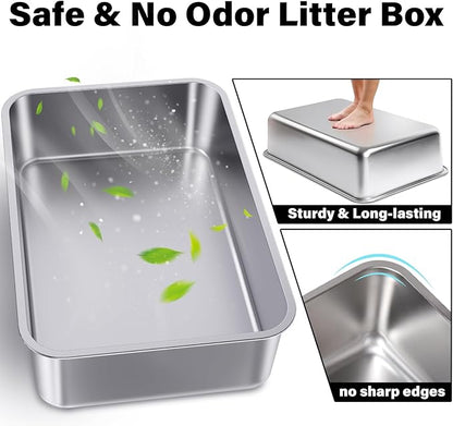 Stainless Steel Litter Box, 23.6"x15.7"x6" Metal Litter Box 4 Pack, Non Stick - Image 3