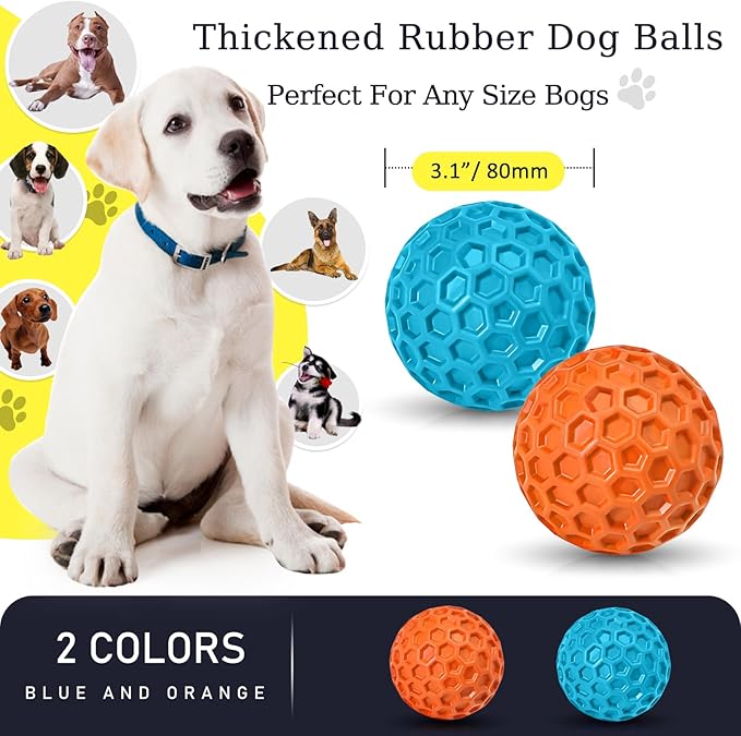 2 Pack Indestructible Squeaky Dog Balls, Cleans Teeth, Relieves Anxiety - Image 2