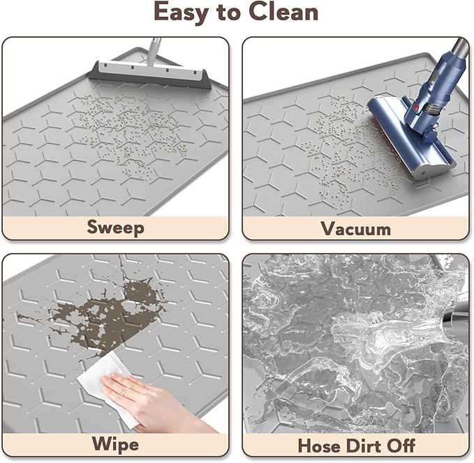 Garoopion Cat Litter Box Mat, Silicone Kitty Litter Mat, Light Gray - Image 4