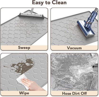 Garoopion Cat Litter Box Mat, Silicone Kitty Litter Mat, Light Gray - Image 4