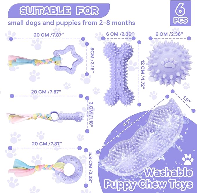 Petcare 6 Pack Puppy Teething Toys, Cute Purple Small Dog Chew Toys - Image 7