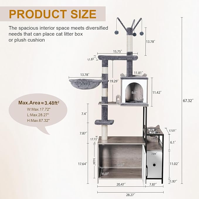 Snughome Cat Tree with Litter Box Enclosure, 3-in-1 Modern Cat Tower - Image 5