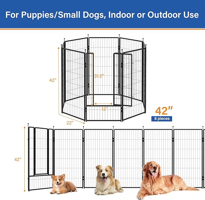 Dog Playpen 42 inch 8 Panels for Indoor & Outdoor Use – Heavy-Duty Metal Pet - Image 2