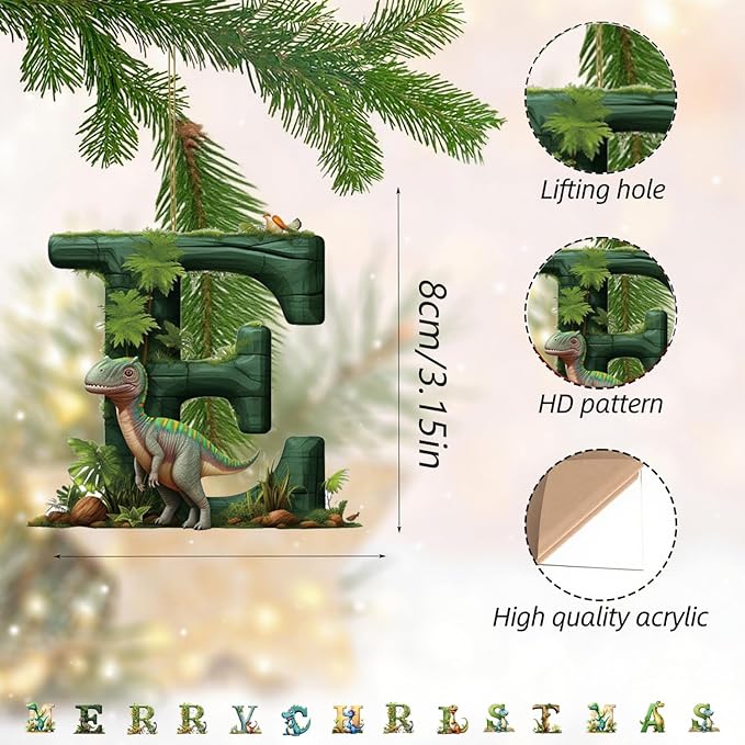 14 Pcs Christmas Dinosaur Ornaments Xmas Tree Decorations Acrylic Hanging - Image 3