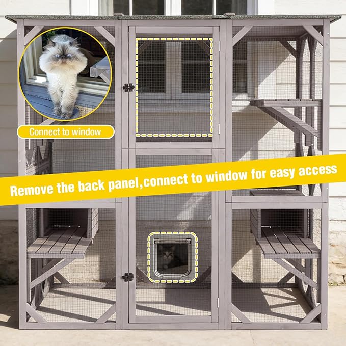 71.1’’ Large Outdoor Cat Catio Enclosure, Weatherproof Solid Fir Wood Cat Patio - Image 4