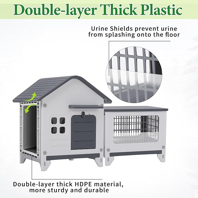 Rabbit Hutch Outdoor Indoor Plastic Waterproof Bunny Cage Enclosure Chew-Proof - Image 3