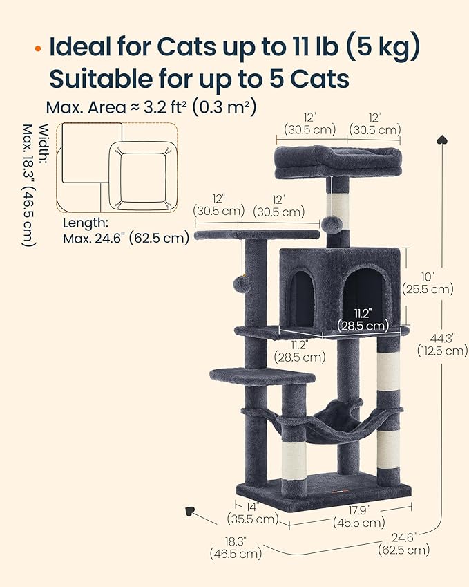 SONGMICS HOME Cat Tree for Indoor Cats, Hammock and Condo, Dark Gray - Image 7