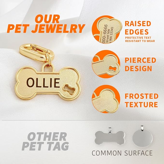 Dogs ID Tags Personalized Front and Back Engraving Brass Bone Shape Small.. - Image 2