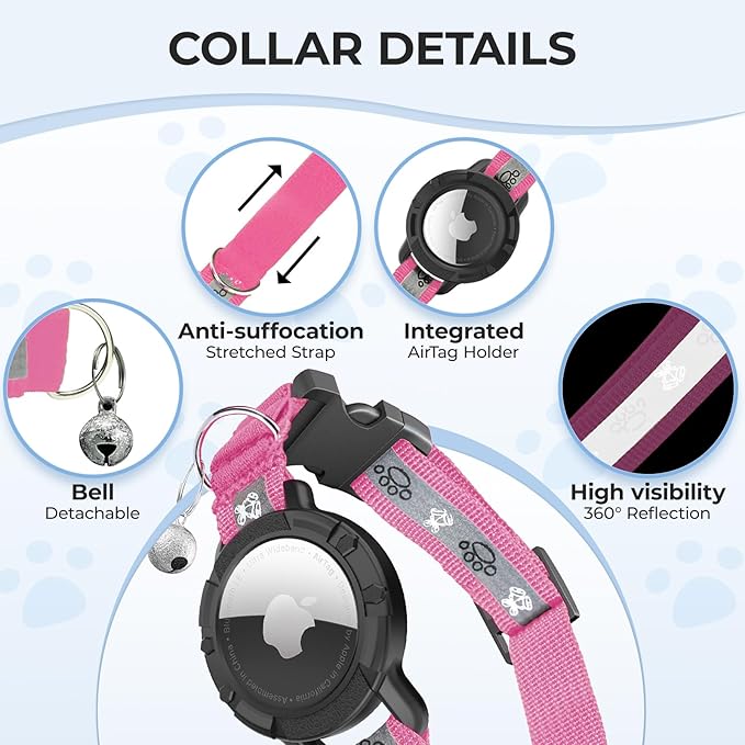 Breakaway AirTag Cat Collar, Reflective Cat Tracker Collar - Image 5