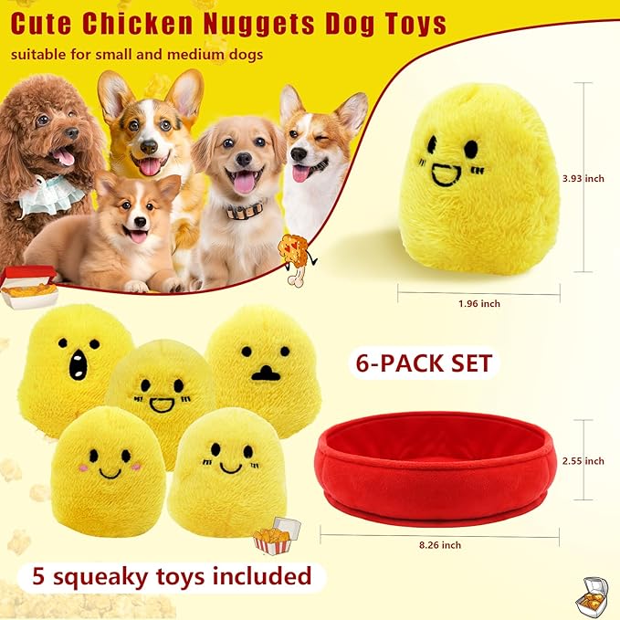 YZHDUXIU Dog Squeak Toys, 6 Pack Chicken Nugget Dogs Push Toys Interactive - Image 2
