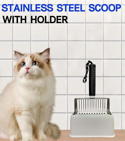 Cat Litter Scoop with Holder, Solid and Durable Metal Litter Scoop, Stainless - Image 6