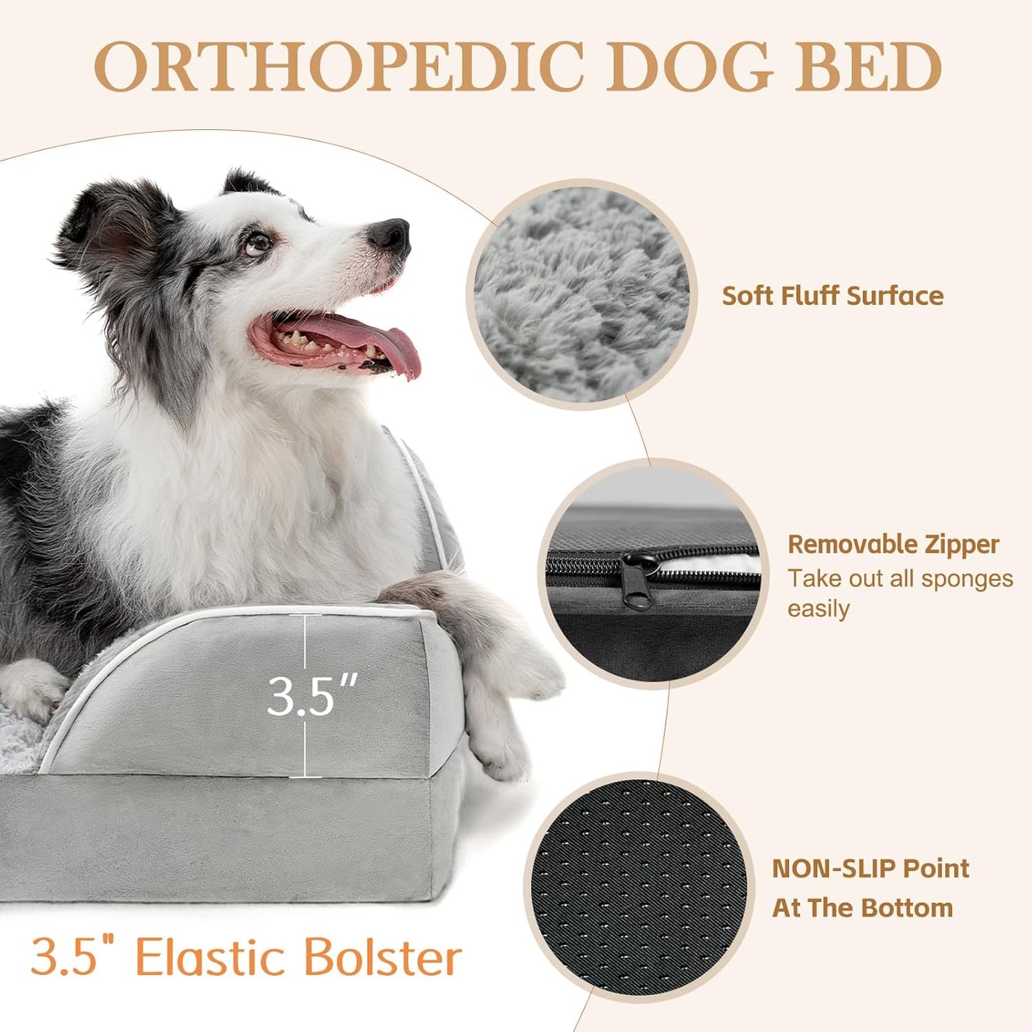 Comfort Expression Small Dog Beds Waterproof Cat Beds Orthopedic Foam Sofa Beds for Small Dogs Comfy Pet Bed with Washable Removable Cover & Non-Slip Bottom(XX-Small,Grey White)