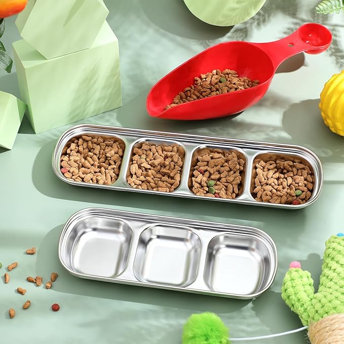 Ipetboom Compartment Pet Tray Food Bowls: 4pcs Stainless Steel Cat Bowl Divided - Image 6