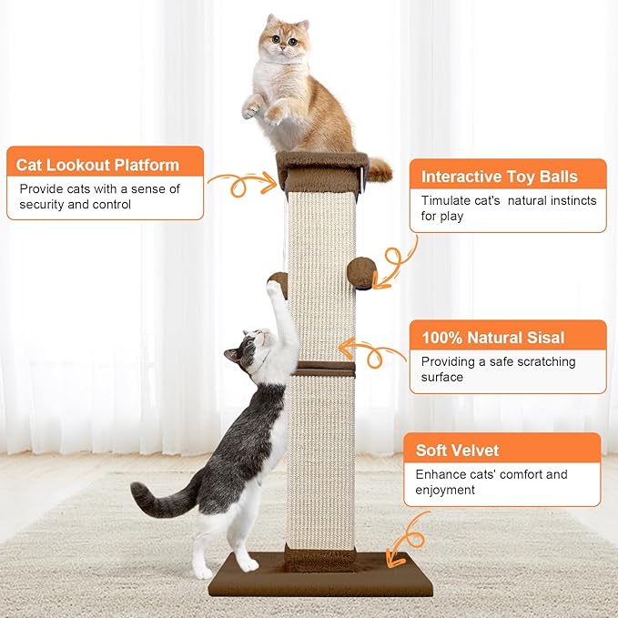 SOCATER Cat Scratching Post 33 Inch Nature Sisal Cat Scratch Post - Image 4