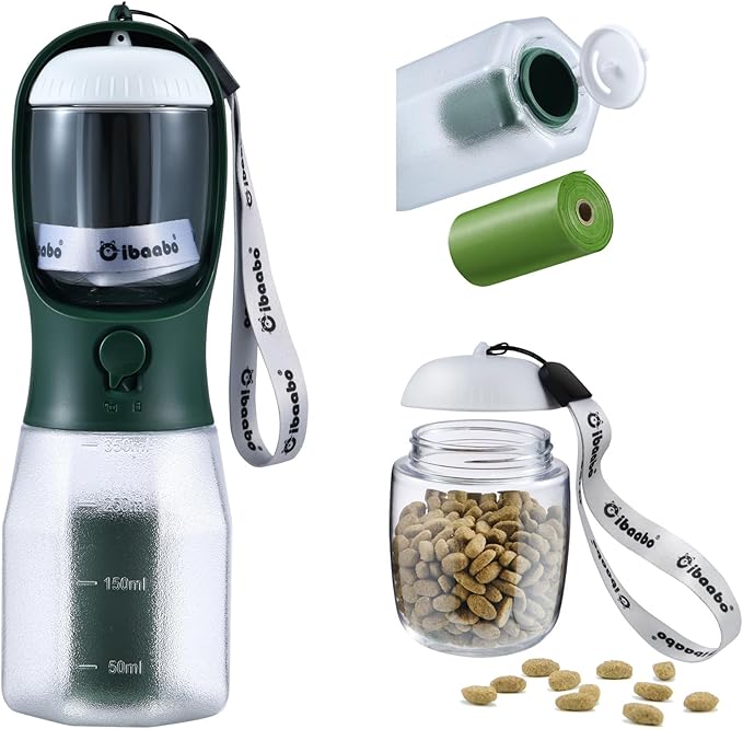 Cibaabo Dog Water Bottle with Food Container & Poop Bag Holder, Travel Water by Cibaabo