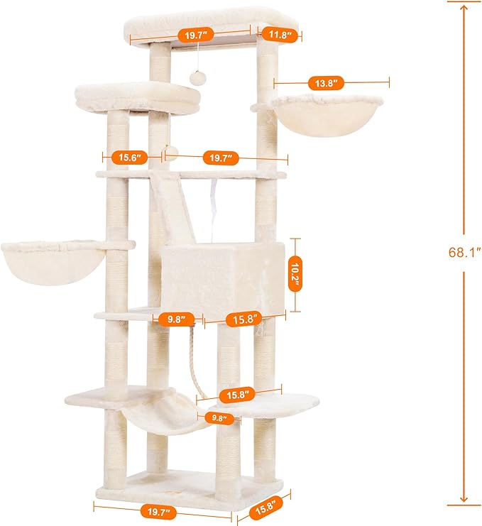 Heybly Cat Tree, 68 inch Multi-Level Cat Tower - Image 3