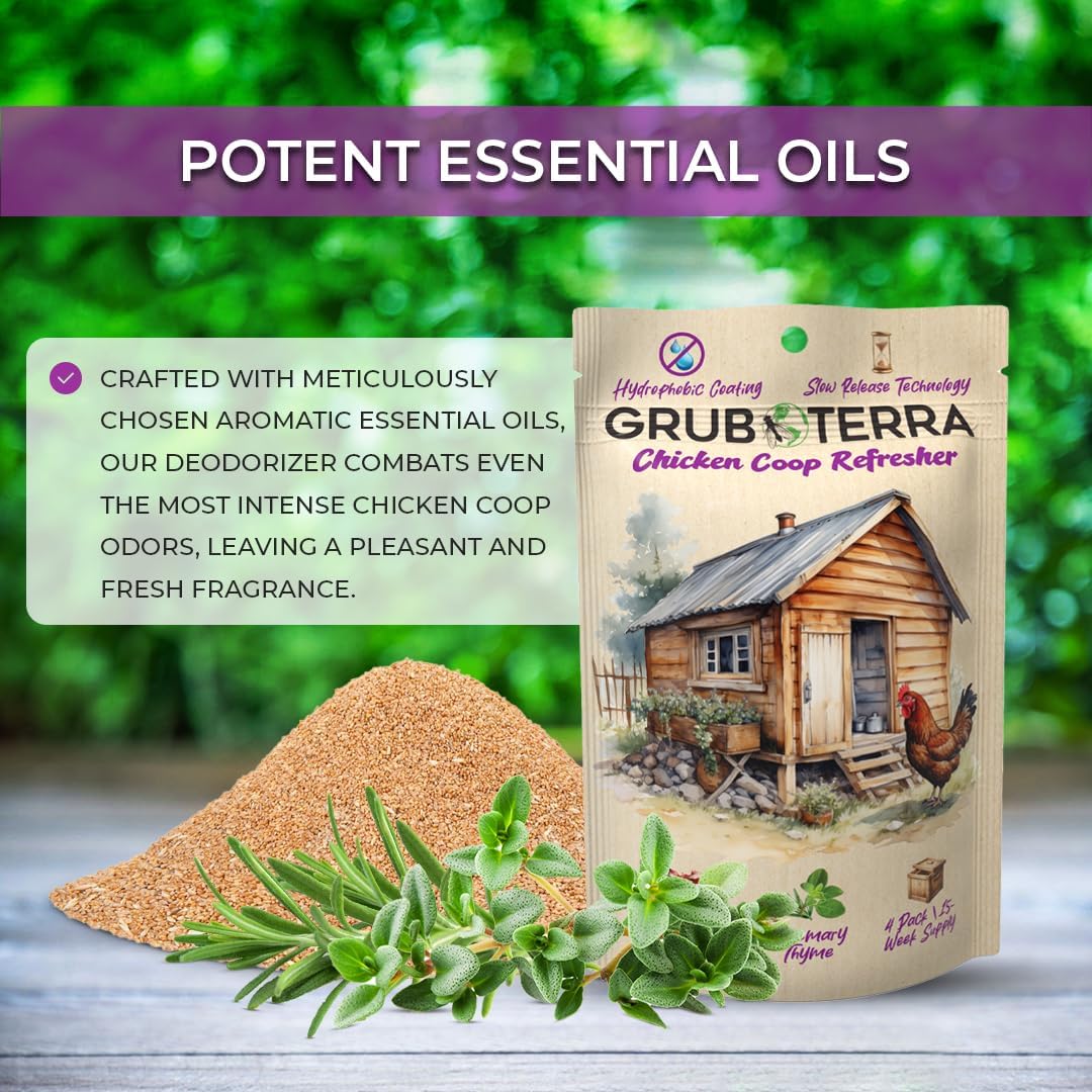 GrubTerra Coop Refresher Odor Freshener for Chicken Pen, Suitable for Chicken Waterer and Chicken Feeder, Smell Control Solution for Clean and Fresh Chicken Living Environment