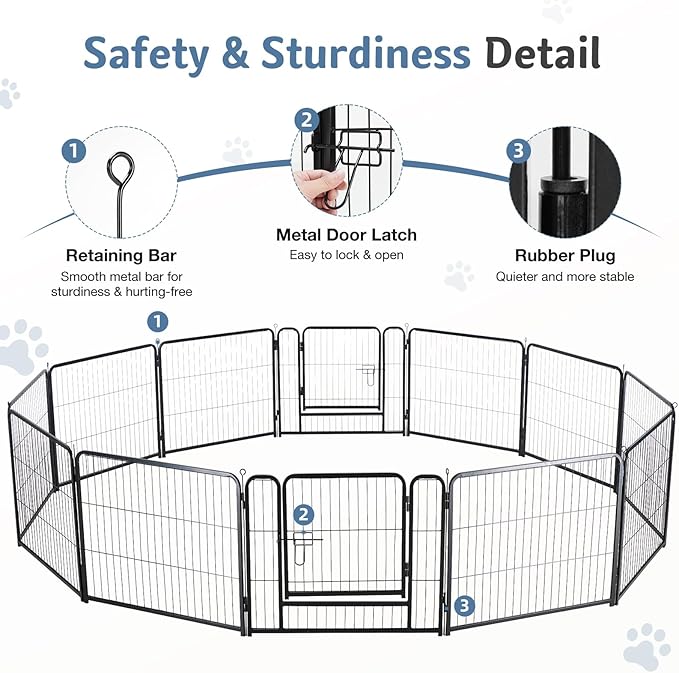 DUMOS Dog Playpen Indoor, Metal 32 Inch 12 Panels Foldable Pet Fence - Image 6