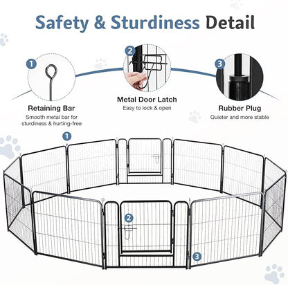 DUMOS Dog Playpen Indoor, Metal 32 Inch 12 Panels Foldable Pet Fence - Image 6