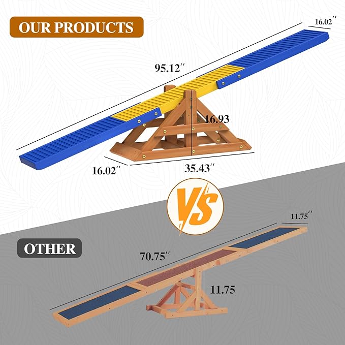 SuniBoxi 95" Wooden Dog Seesaw, Dogs Agility Course Backyard Set - Image 3