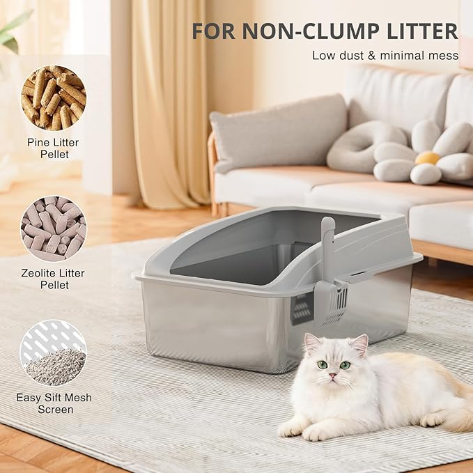23.6"x15.7"x13.8" Stainless Steel Sifting Litter Box, XXL Sifting Cat Litter Box - Image 5