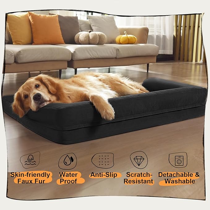 Orthopedic Bolster Dog Bed for Large Dogs – Memory Foam Cushion, Calming - Image 5